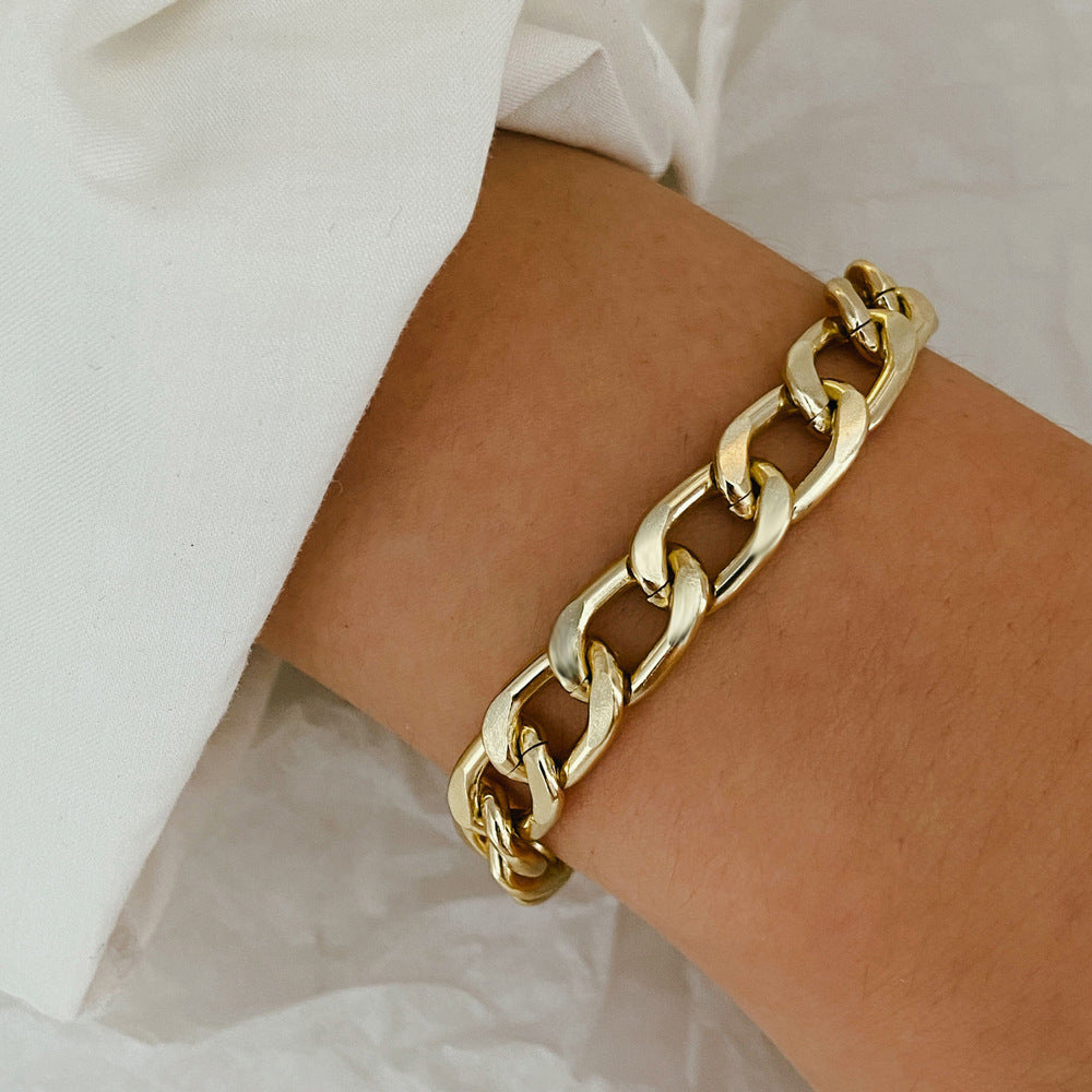 Gold Chain Bracelet Thick Design European Retro Style Alloy Jewelry For Women And Girls Elegant Everyday Wears