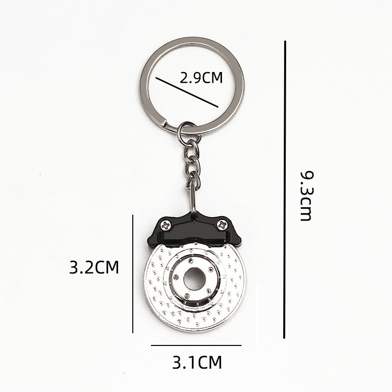 Rotating Brake Disc Keychain Alloy Metal Key Ring Fashion Geometric Design Car Accessory Black Red Finish Luxe
