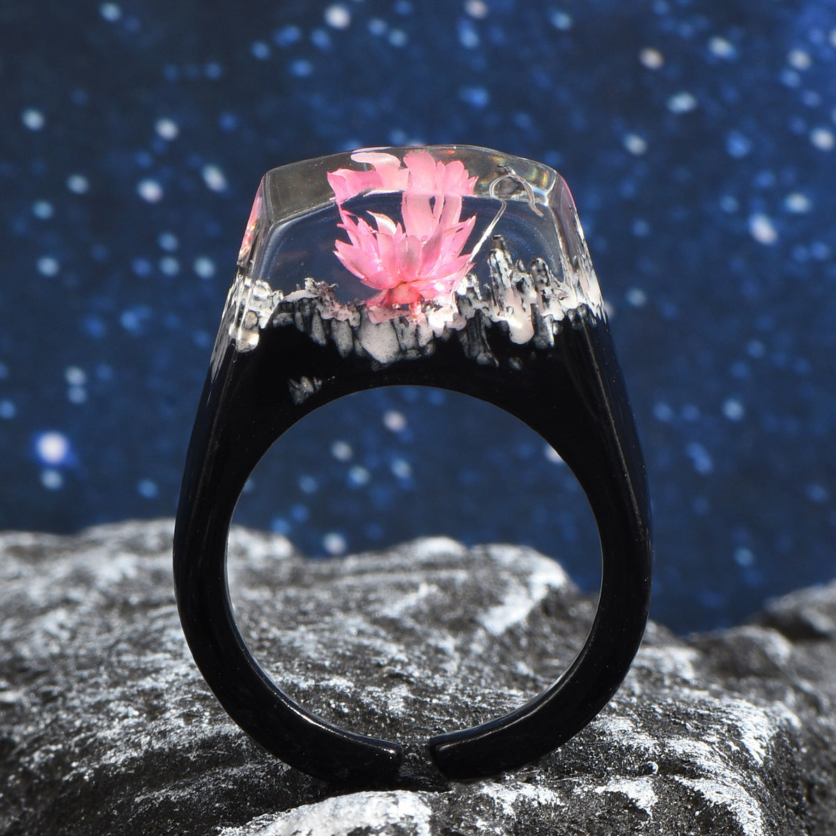 Transparent Landscape Resin Ring Open Adjustable Geometric Nature Inspired Fashion Jewelry For Everyday Wears