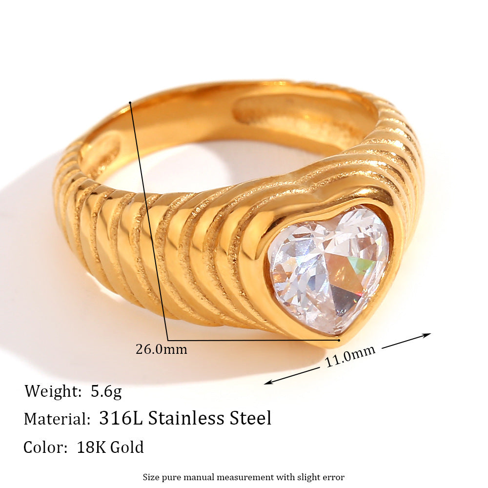 Womens Retro Ring Stainless Steel Plated 18K Gold Fashion Jewelry Casting Love Light Wave Zircon Ring for Women Retro Geometric Ring