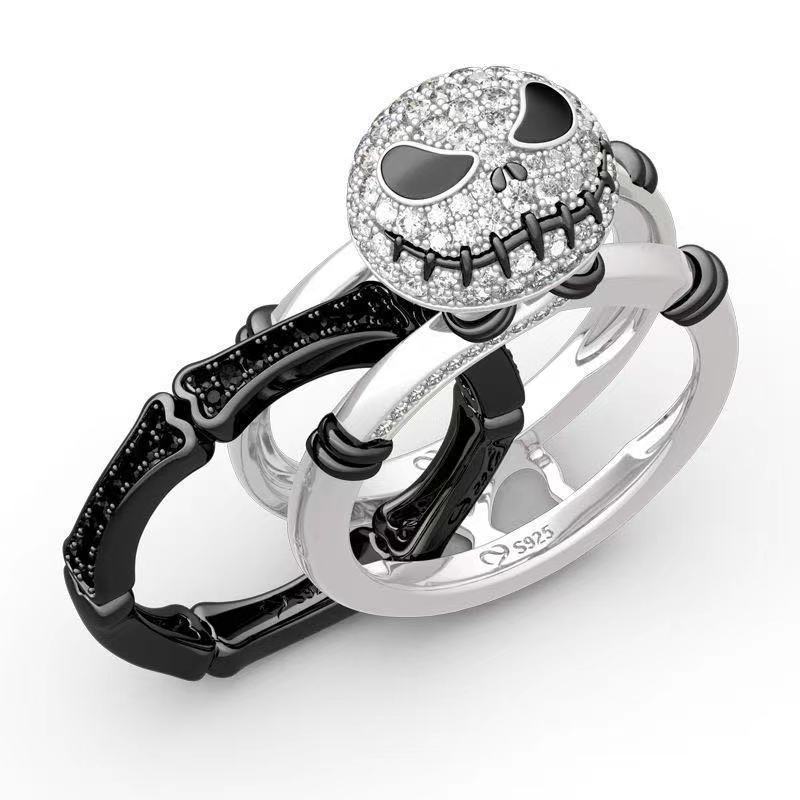 Two Color Skull Diamond Ring For Couples Unisex Black White Split Design Symbolizing Eternal Loving For Lovers