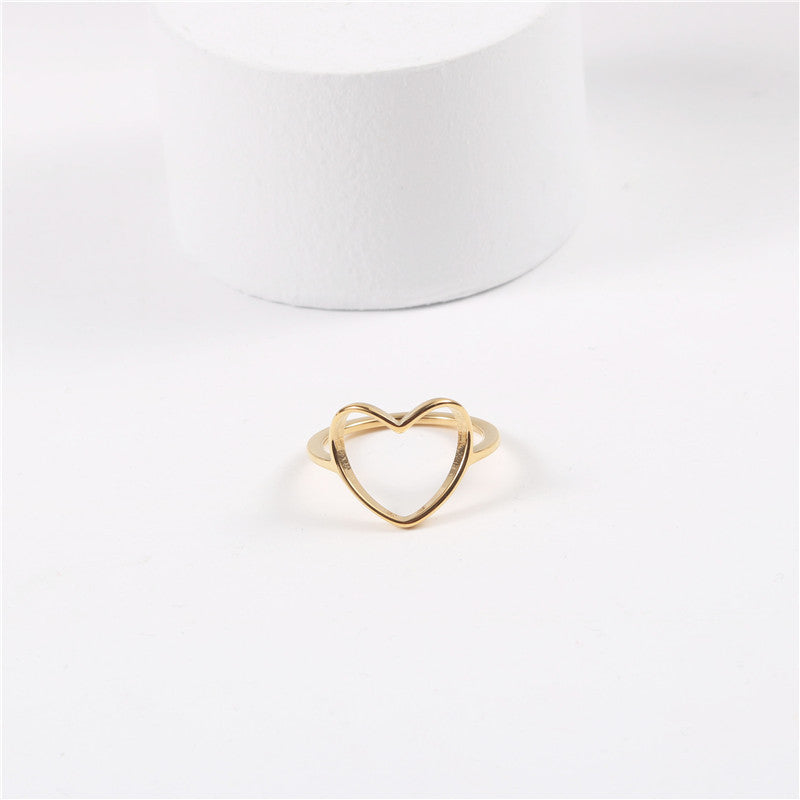Titanium Steel Ring With 18K Gold Plating Hollow Love Heart Shaped Ring Golden No 6 A459 Golden No 7 A459 Golden No 8