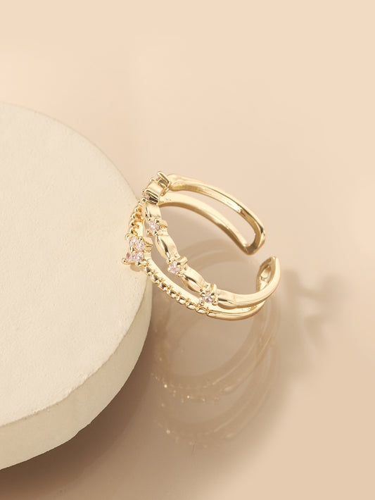 Geometric Rose Gold Copper Zircon Ring For Women Electroplated Korean Fashion Trend Gift For Her Everyday Style