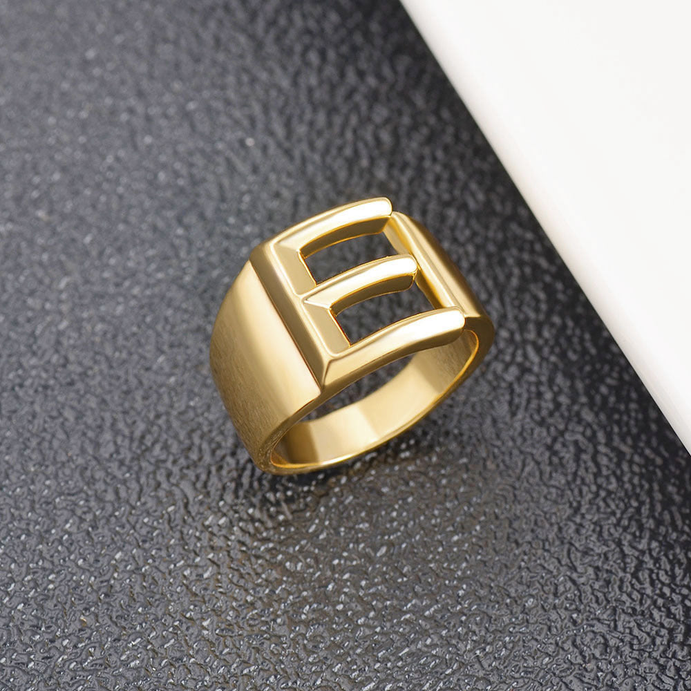 Womens Initial Letter Copper Ring With Gold Inlay A To Z Alphabet Ring For Her Birthday Gift Ideal For Girls And Women