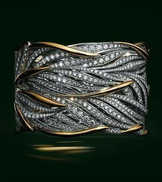 Gold Two Tone Ring Diamond Mosaic With Silver Inlay