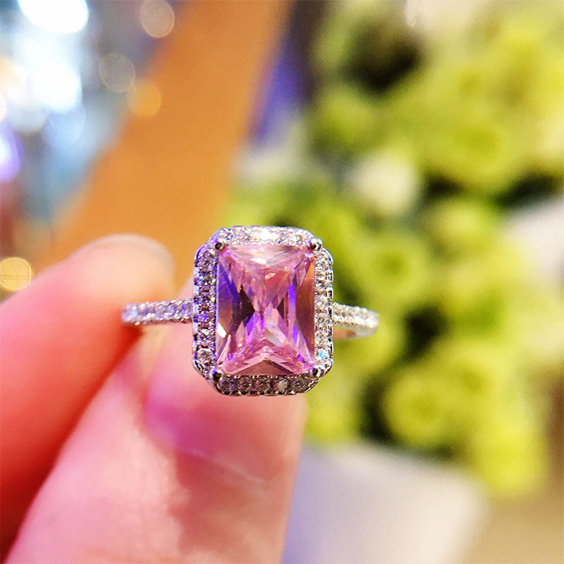 Simulated Yellow Diamond Ring for Women Copper European Style Geometric Design Jewelry Shine Velvet Shine Tone