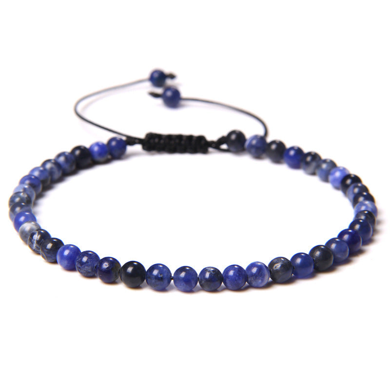 Unisex Hand Woven Natural Stone Beaded Bracelet 4mm European American Fashion Style Accessory Handmade Everyday Wear