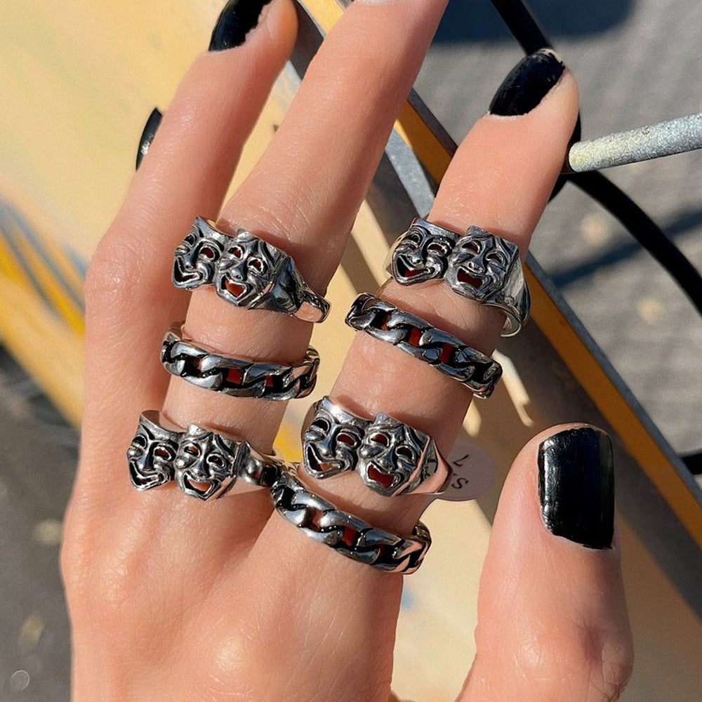 Unisex Alloy Ring Smile Cry Face Design Street Jewelry