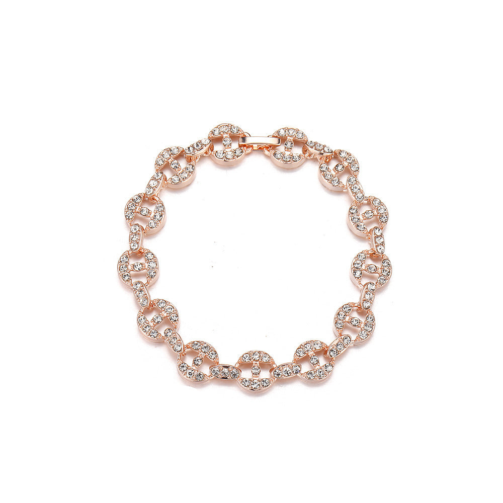 Womens Geometric Round Spot Drill Bracelet Zinc Alloy Electroplated Fashion Bangle Elegant Gift Stylish Accessory