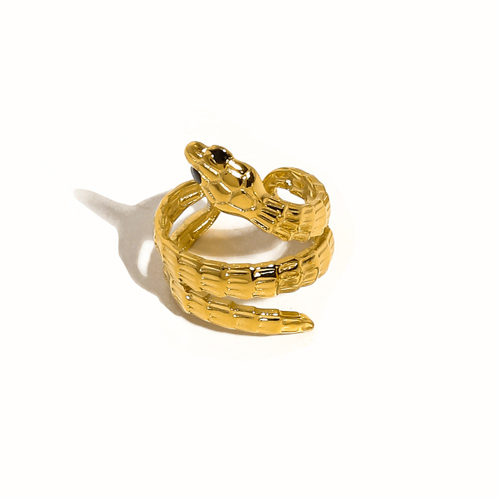 Stainless Steel Ring With French Texture Snake Accent