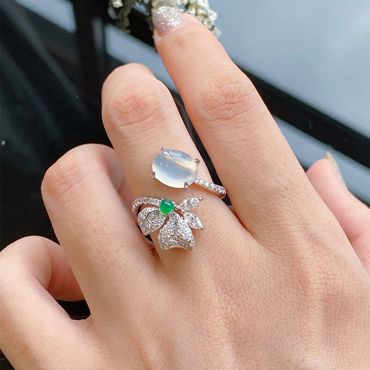 Elegant White Chalcedony Agate Diamond Ring For Women Copper Adjustable Geometric Jewelry For Everyday Wear And Occasion