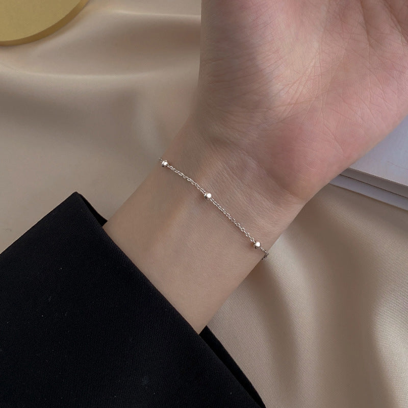 Silver Beaded Bracelet With White Gold Electroplated Chain For Women And Girls Fashion Jewelry For Daily Shine