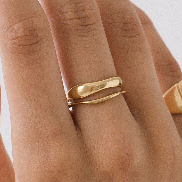 European And American Couple Ring Fashion Retro Double Ring Titanium Steel Ring 18K Gold Plated Ring Women Ring Anniversary Ring Gift for Her