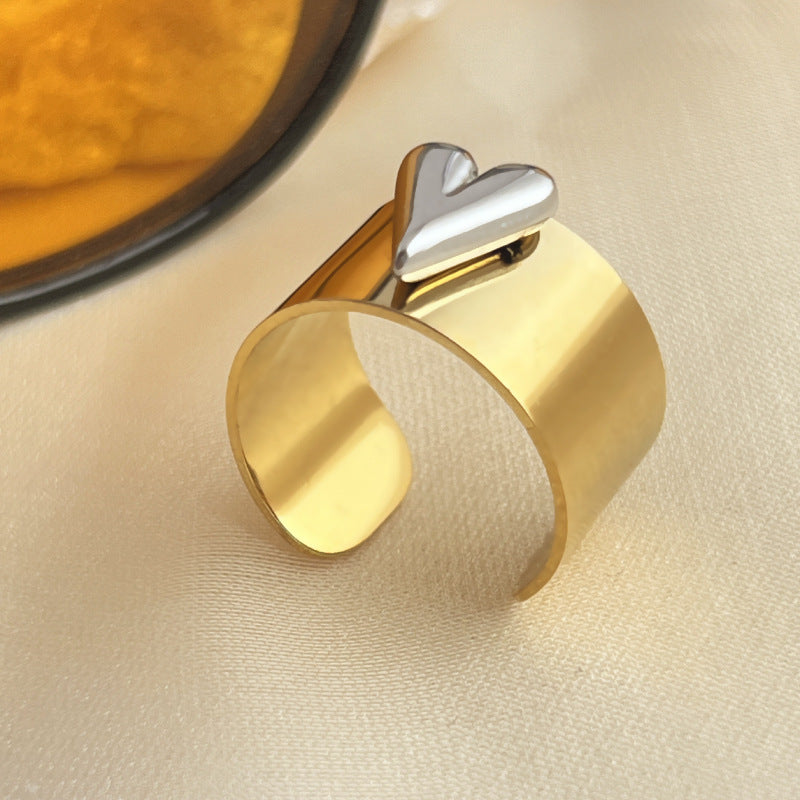 Unisex Stainless Steel Heart Ring Adjustable Opening Retro European American Fashion Jewelry Durable Accessory