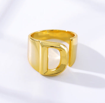 Women's Initial Letter Ring Wide Band Alphabet Copper Electroplated Personalized Statement Jewelry Gift Online