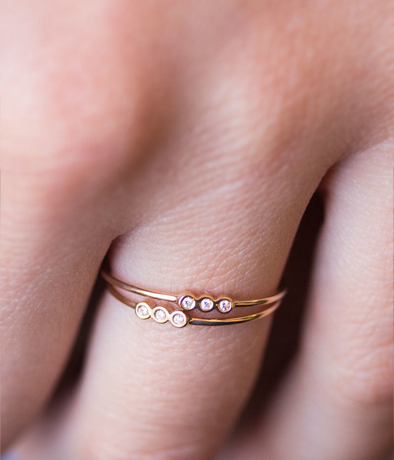 Womens 18K Gold Plated Triple Band Simulated Diamond Zircon Inlaid Sparkling Elegant Fashion Ring Anniversary Present