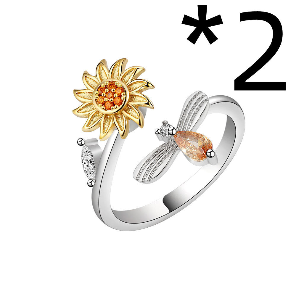 Rotating Sunflower Geometric Silver Ring Electroplated