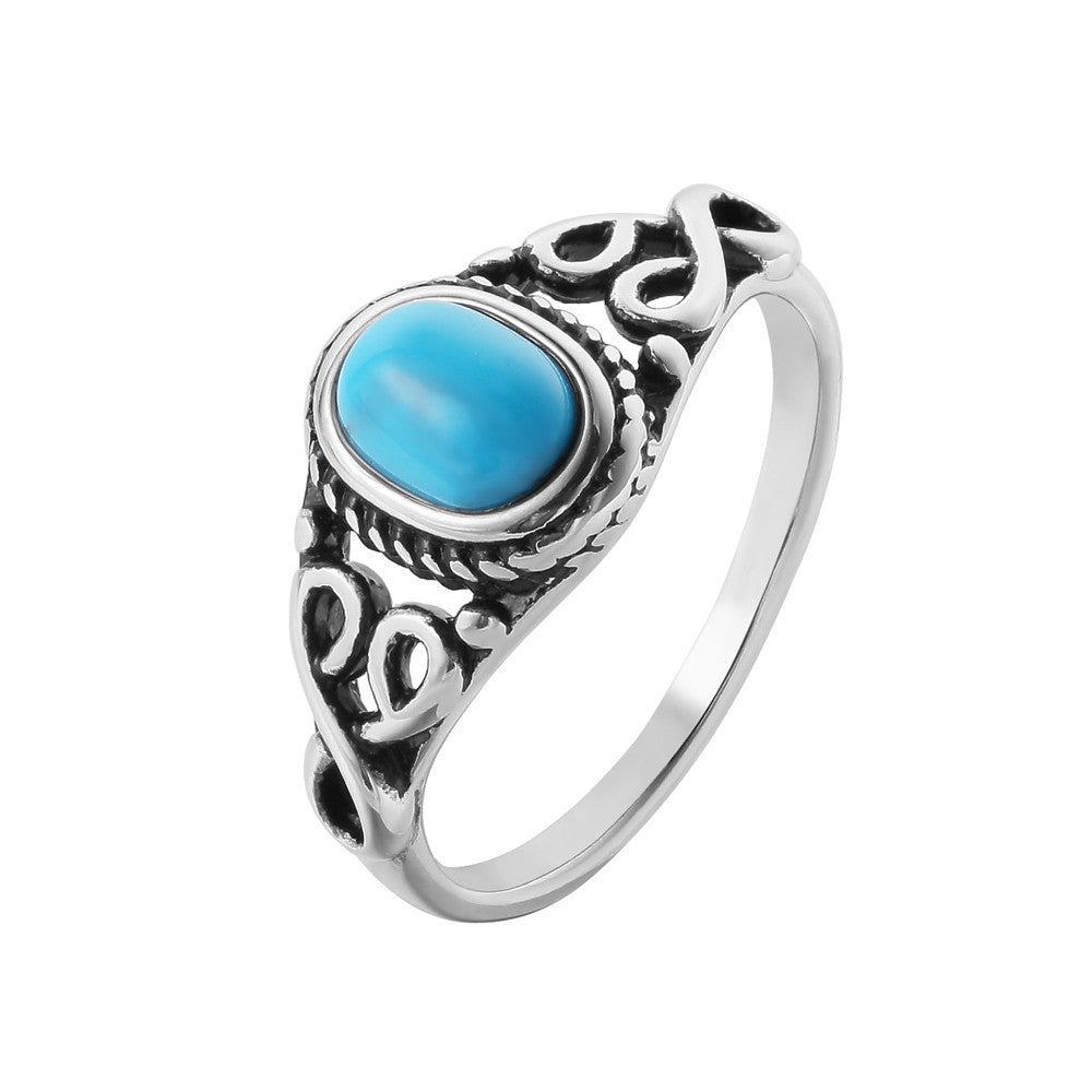 Internet Celebrity Ins Style Vintage Court Turquoise Women's Gemstone Ring