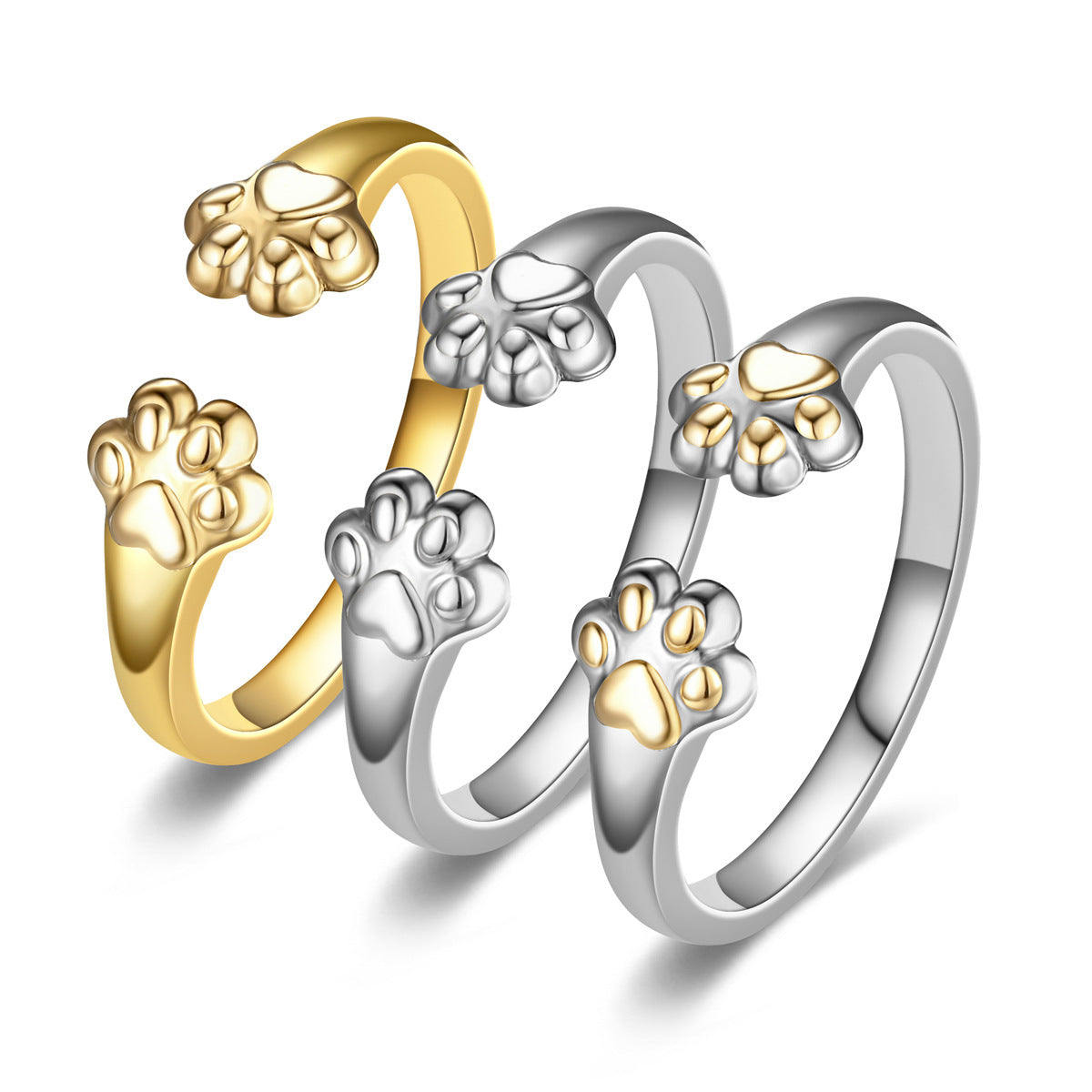 Couple Stainless Steel Ring Set Star Shaped With Cat Paw Design Matching Jewelry Band For Him And Her Together