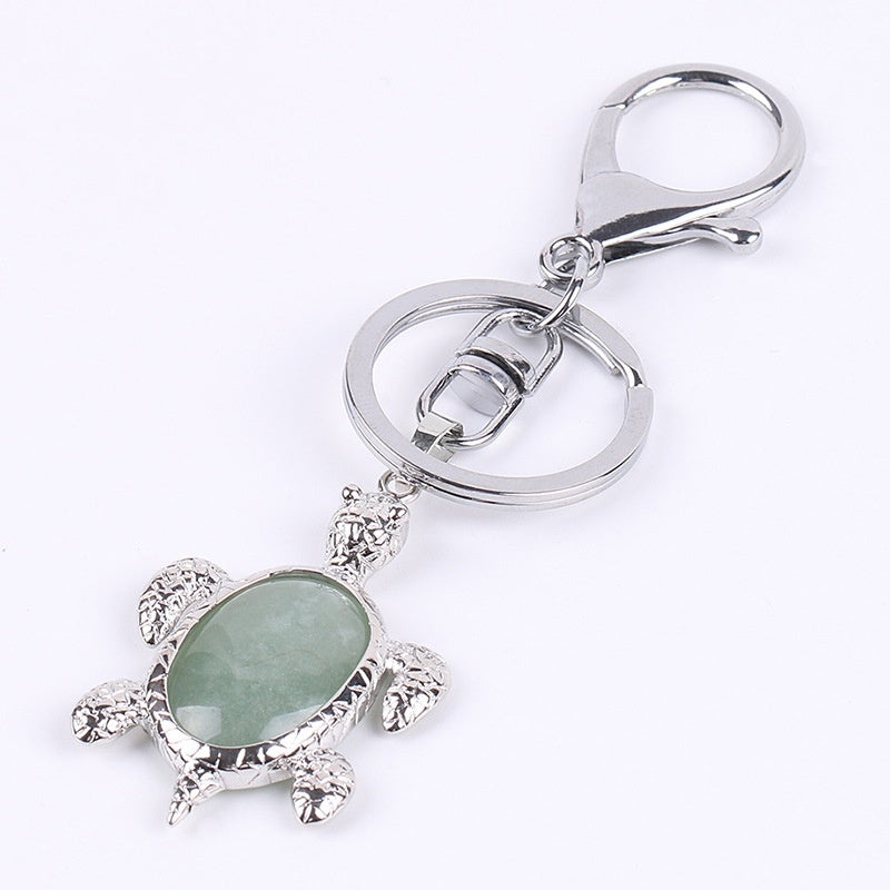 Natural Stone Keychain Bird Turtle Shape Accessory For Keys Bags White Crystal Turquoise Opal Pink Bead Accent