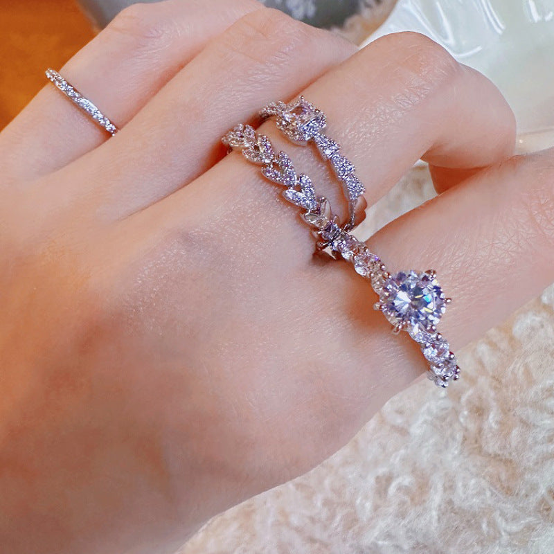 Womens Adjustable Copper Ring With Rhinestones Geometric Slim Design Refined Simple Fashion Jewelry Daily Wear