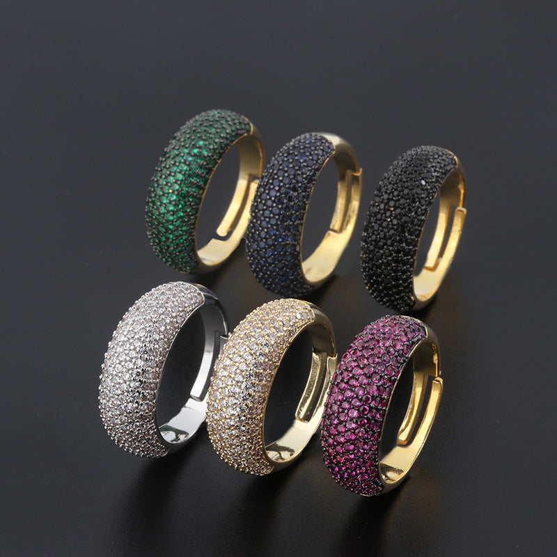 Women Geometric Ring With Zircon Inlay Adjustable Opening Fashion Jewelry Inspired American Gold Silver Black Green