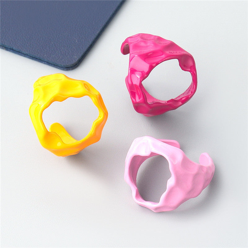 Womens Geometric Dripping Oil Alloy Ring European and American Design Fashion Jewelry for Girls Trendy Statement Ring