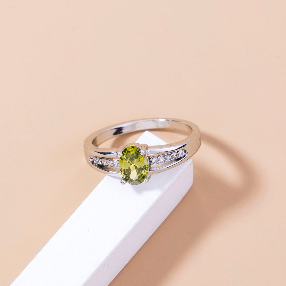 Womens Adjustable Copper Rings Oval Green Gem Micro Inlaid Zircon European Fashion Rings Adjustable Fit Copper