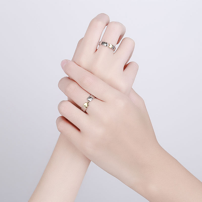 Elegant Adjustable Copper Couple Rings Geometric Matching Ring Set For Him And Her Promise Anniversary For You