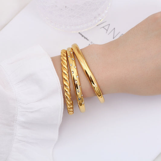 Womens Stainless Steel Bracelet Trendy Irregular Wave Buckle Gold Tone Bangle Jewelry Gift Idea Elegant Everyday Wear