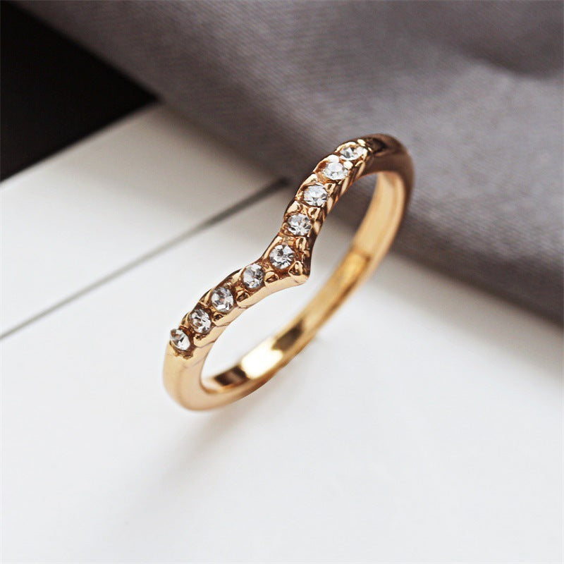 Womens Alloy Ring Diamond Design V Shaped Ring Letter Number Text Jewelry Gift Elegant Modern Accessory Beautiful