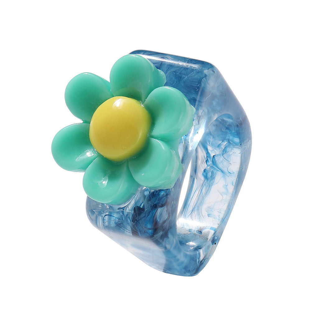 Adjustable Flower Ring With Daisy And Tulip Design Alloy Resin Tai Chi Style Ring For Women Elegant Accessory Piece