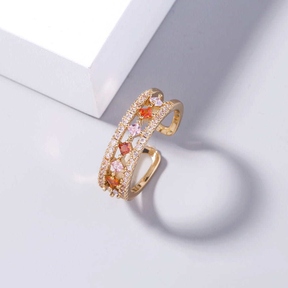 Womens Rainbow Zircon Star Ring Copper Geometrical Dainty Jewelry For Her Everyday Wear Fashion Accessory Gift