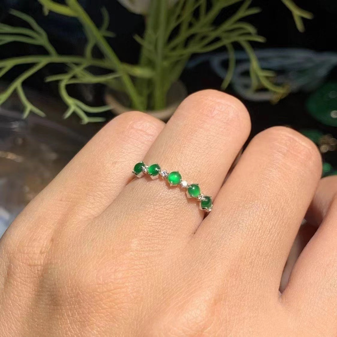 Open Green Chalcedony Stackable Ring Adjustable Copper Electroplated Dainty Fashion Jewelry Gift Elegant Style