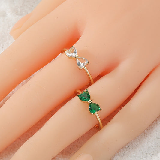 Womens Zircon Ring Copper Bow Butterfly Design Fashion Jewelry Gift For Her White Green Ring Elegant Accessory