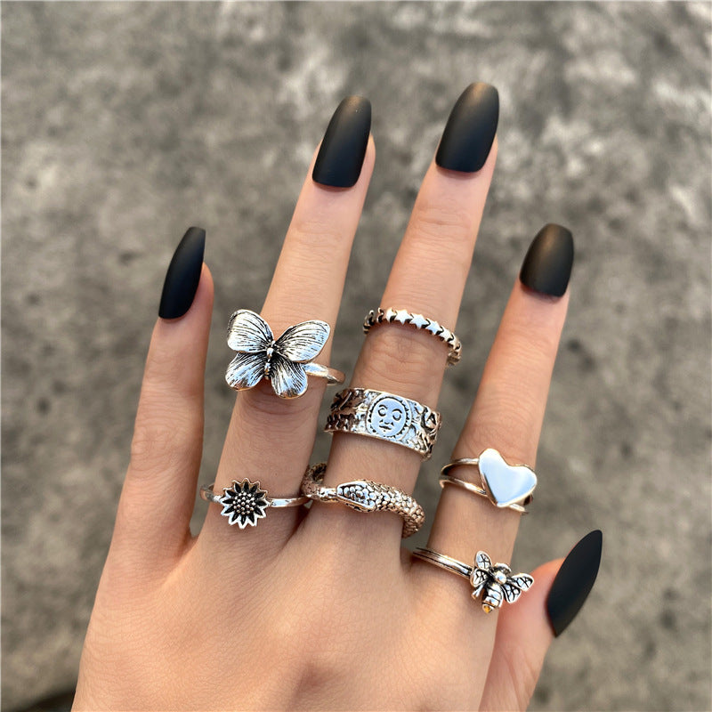 Retro Bee Knuckle Ring Set Women Electroplated Alloy Jewelry