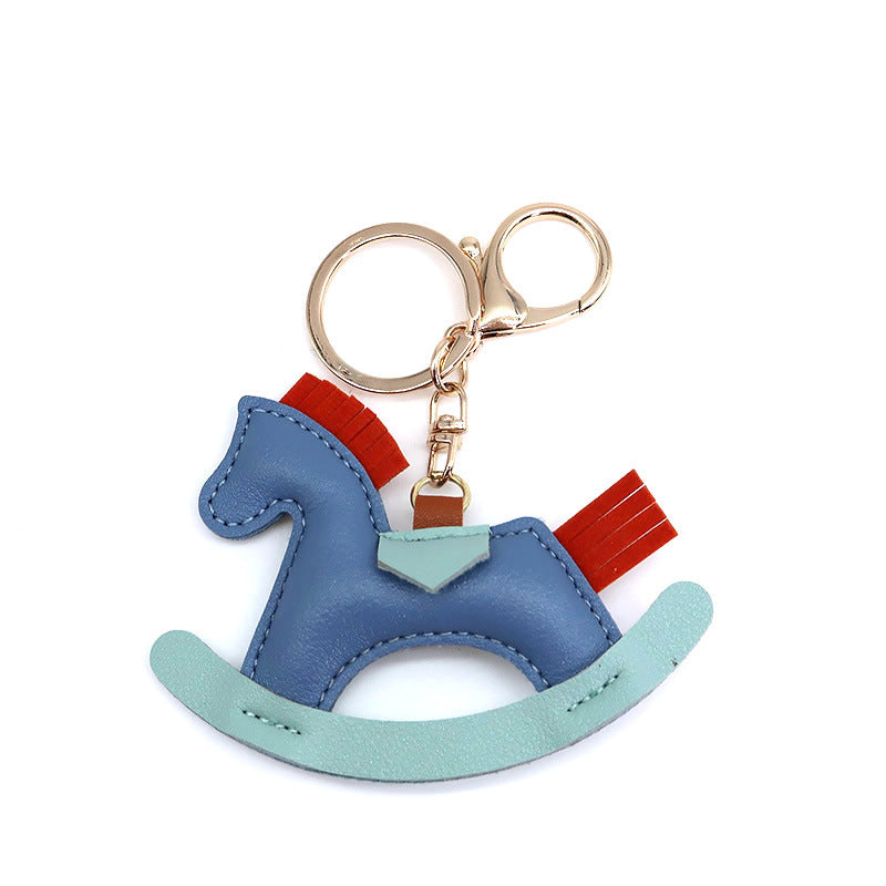 Handmade Artificial Leather Horse Keychain Pendant Exquisite Manual Craftsmanship Light Blue Orange Blue Light