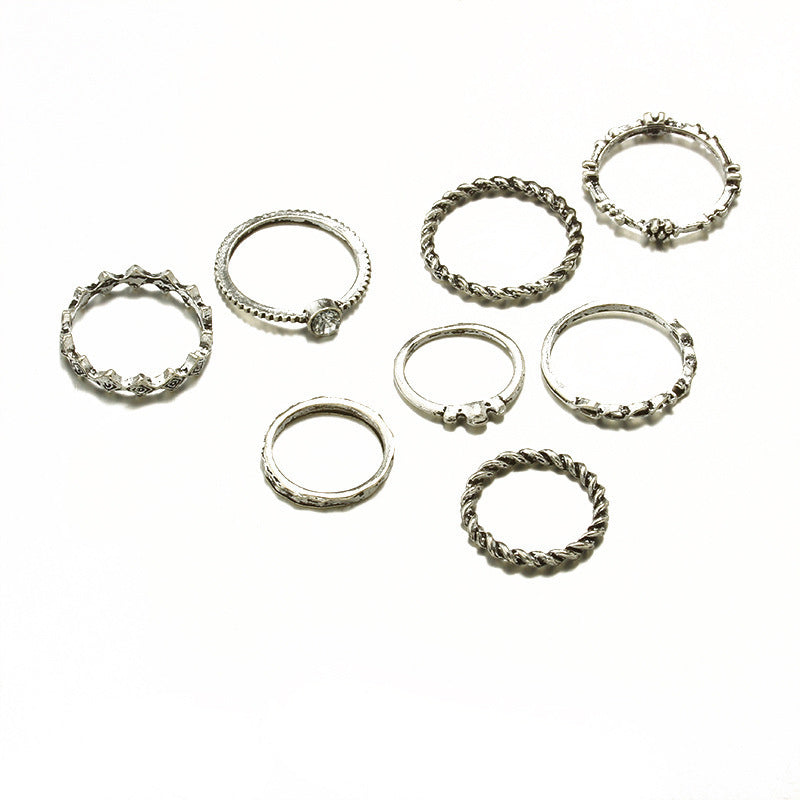 Womens Geometric Twist Ring Electroplated Silver Fashion Jewelry Elegant Modern Design Alloy Ring Set Single Ring