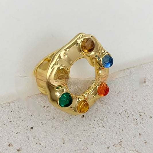 Special Interest Design Retro Fashion Unisex Brass Gold Plated Color Ring Electroplated Copper Size Free Style