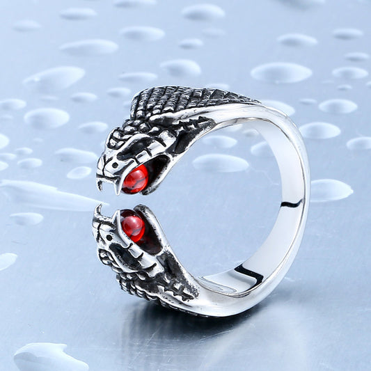 Titanium Steel Red Diamond Snake Ring Inlaid Gem Fashion Accessory For Women Sizes 7 8 9 10 11 12 Statement Jewelry