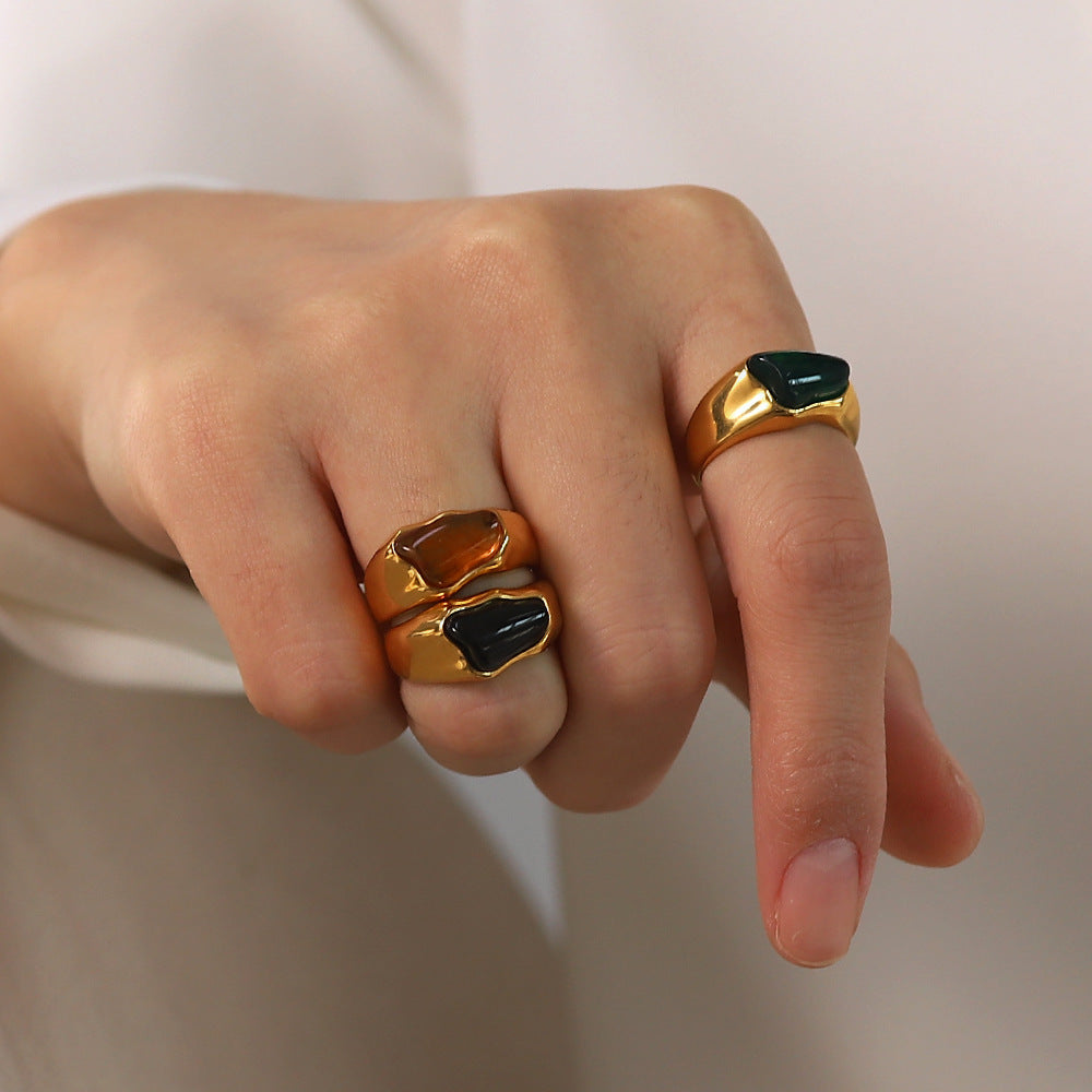 Womens Retro Geometric Stainless Steel Ring with Gemstone Round Design Jewelry Gift for Her Size 6 7 8 For You