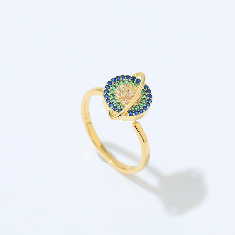Gold Plated Rotating Diamond Ring For Women Japanese And Korean Style Elegant Fashion Jewelry Ring For Daily Wear