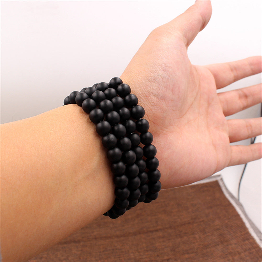 Womens Gun Black Frosted Stone Bracelet Bangle With Micro Zircon Inlaid Crown Jewelry Elegant Gift Natural Stone