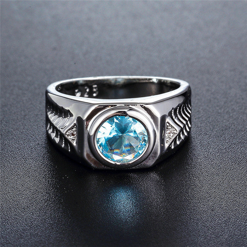 Geometric Copper Ring With Zircon Sea Blue Finish Radiant