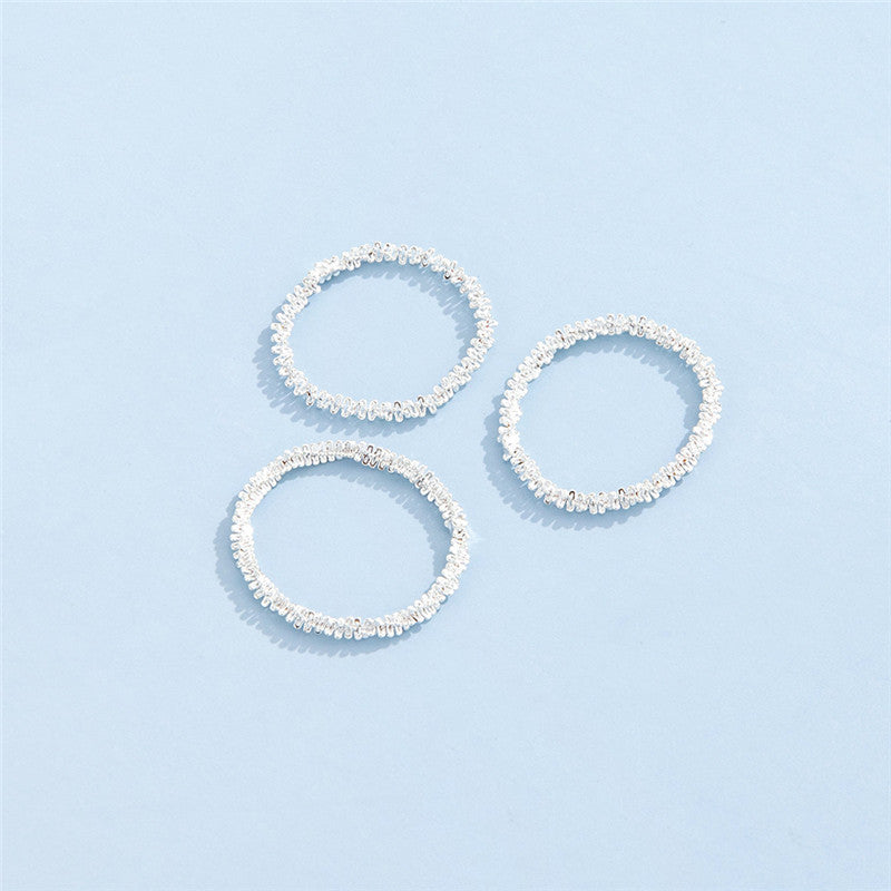 Three Piece Alloy Ring Set for Women Elegant Metal Jewelry