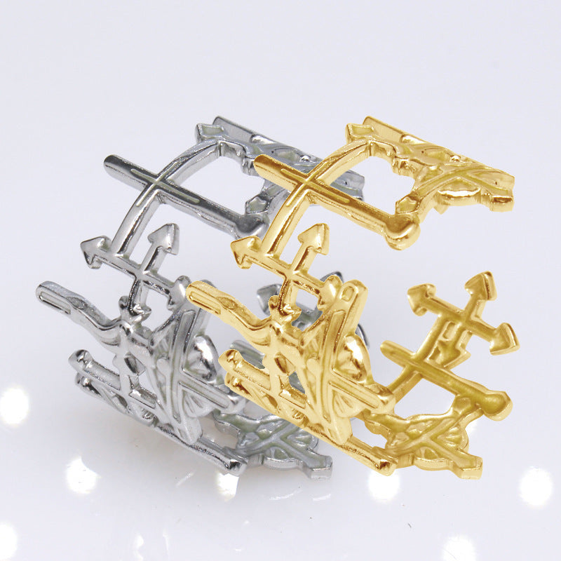 Geometrical Titanium Steel Adjustable Ring Electroplated Metal Jewelry Cross Love Redemption for Women Fashion
