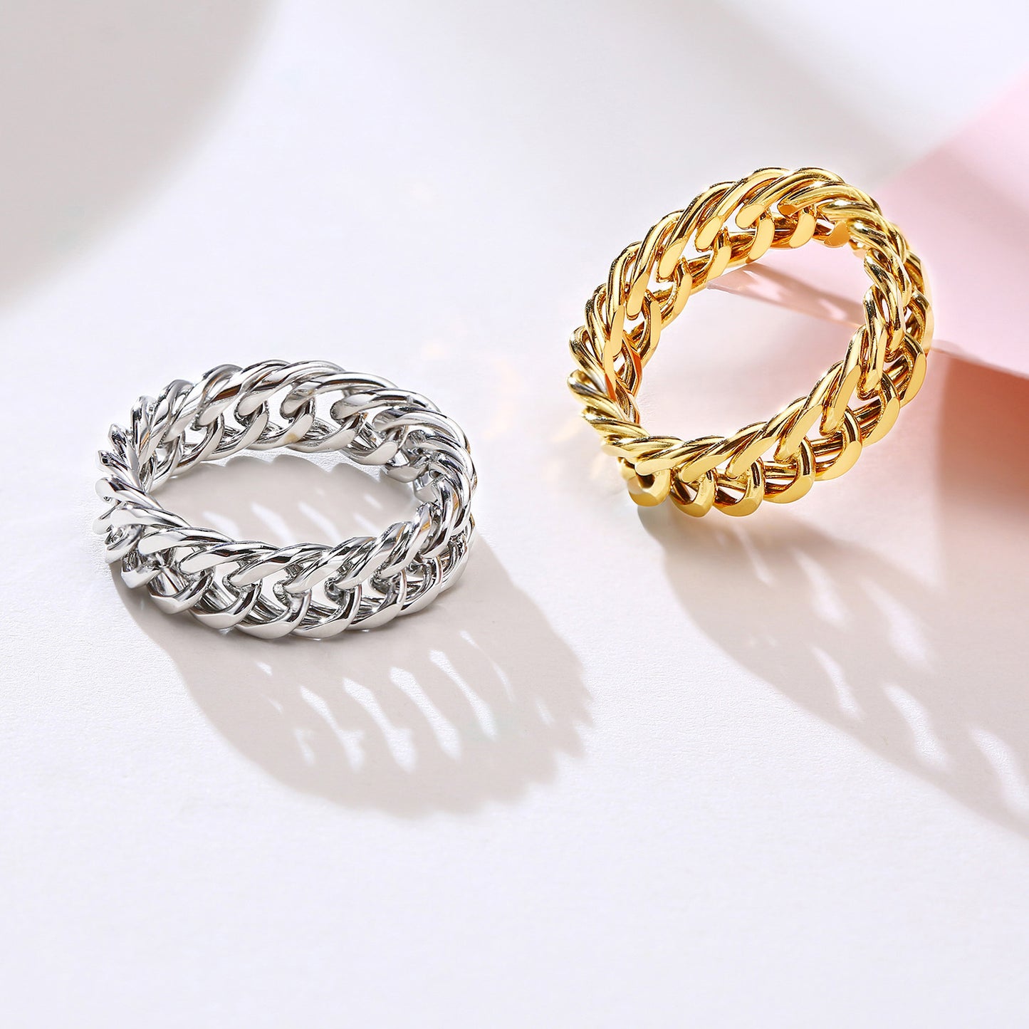 Stainless Steel Chain Ring Gold Color For Women Lady Jewelry Fashion Accessory Minimalist Geometric Ring Style Elegance
