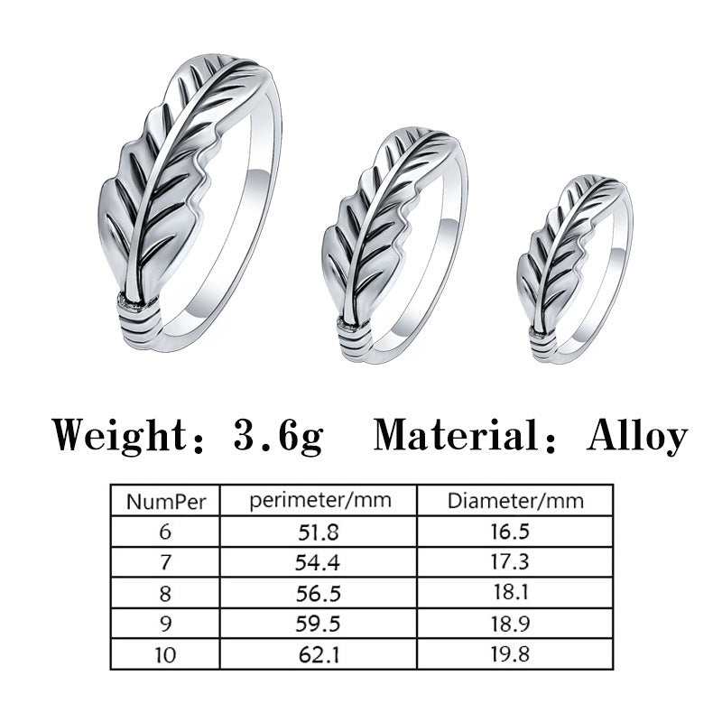 Leaf Shape Ring for Women Retro Alloy Jewelry Electroplated European American Style Ring Classic Vintage Charm