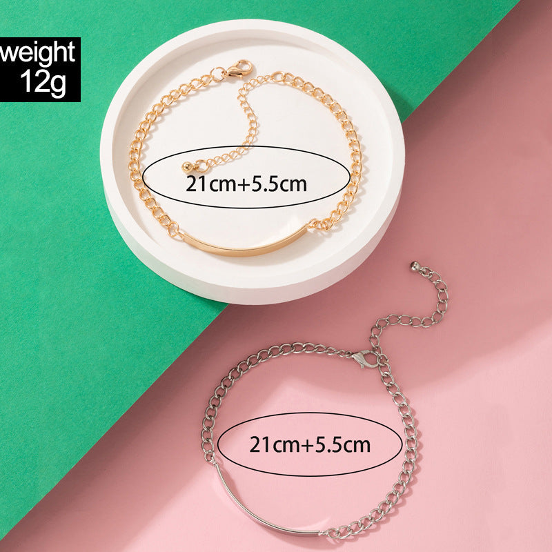 Double Layer Chain Bracelets Set for Women Geometric Couple Jewelry Alloy Metal Fashion Gift Two Piece Elegant Design