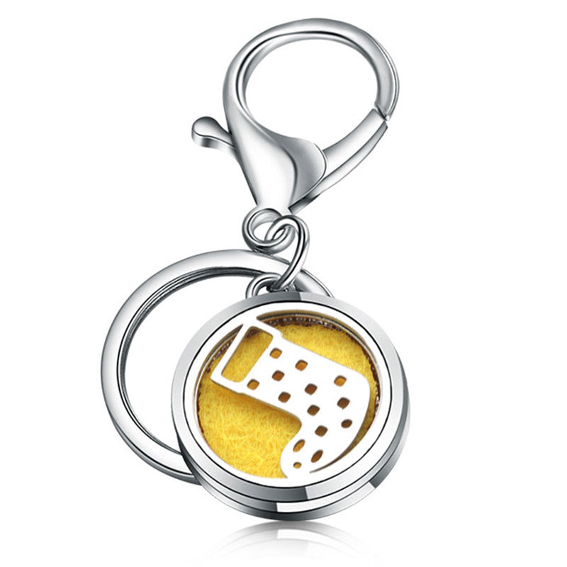 Essential Oil Diffuser Keychain Stainless Steel Aromatherapy Pendant 28mm Round Metal Perfume Key Ring Travel Ready